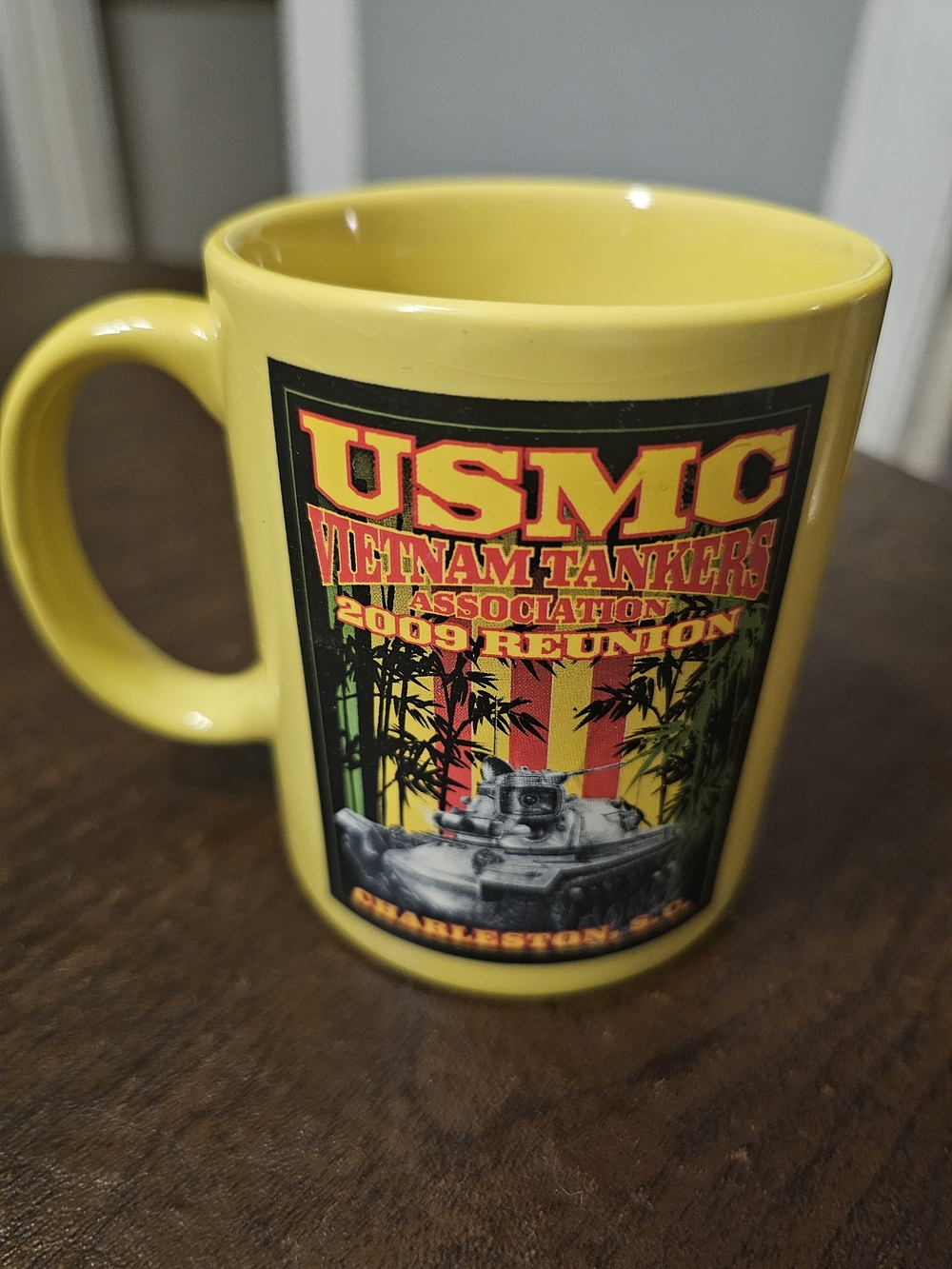Vintage Style 2009 USMC Vietnam Tankers Association Reunion Yellow Coffee Mug